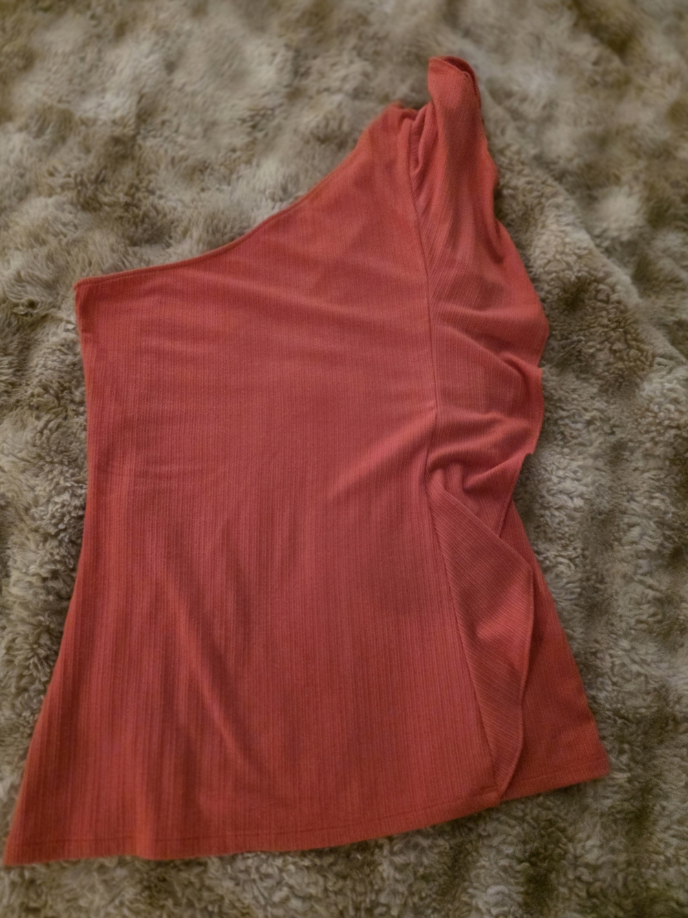 Nine West One-Shoulder Coral Knit Top. Ruffle Down One Side. Like New. Sz Small